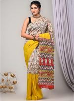 Chanderi Silk White Festival Wear Block Printed Saree
